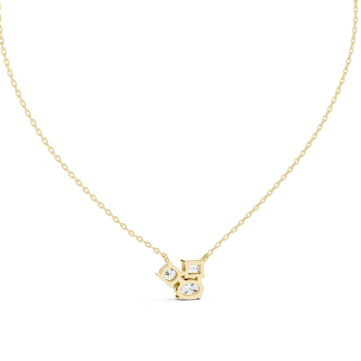 Multi-Shape Mixed Cut Labgrown Diamond Cluster Pendant Necklace Yellow Gold