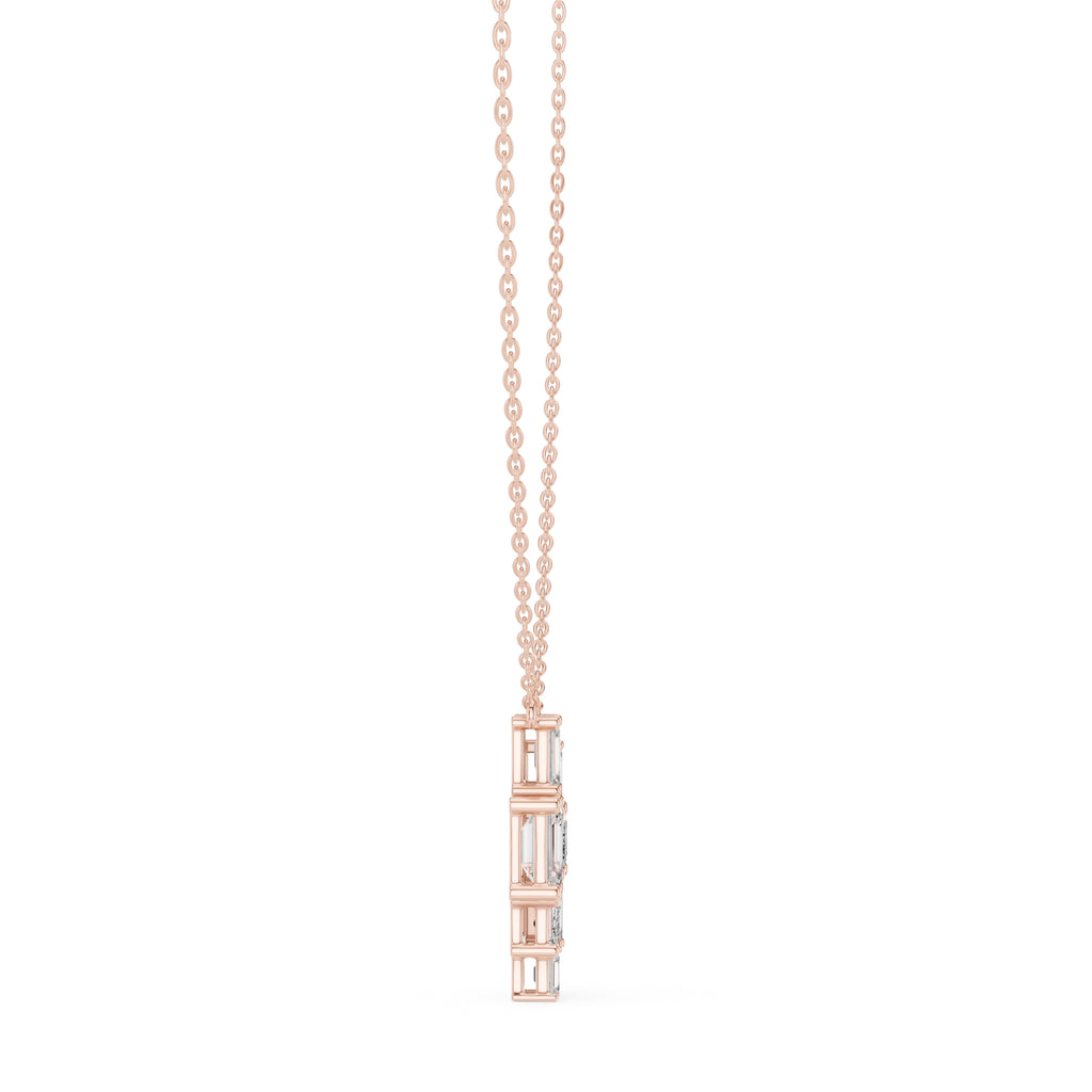 Multi-Stone Emerald Cut Labgrown Diamond Cluster Pendant Necklace Rose Gold