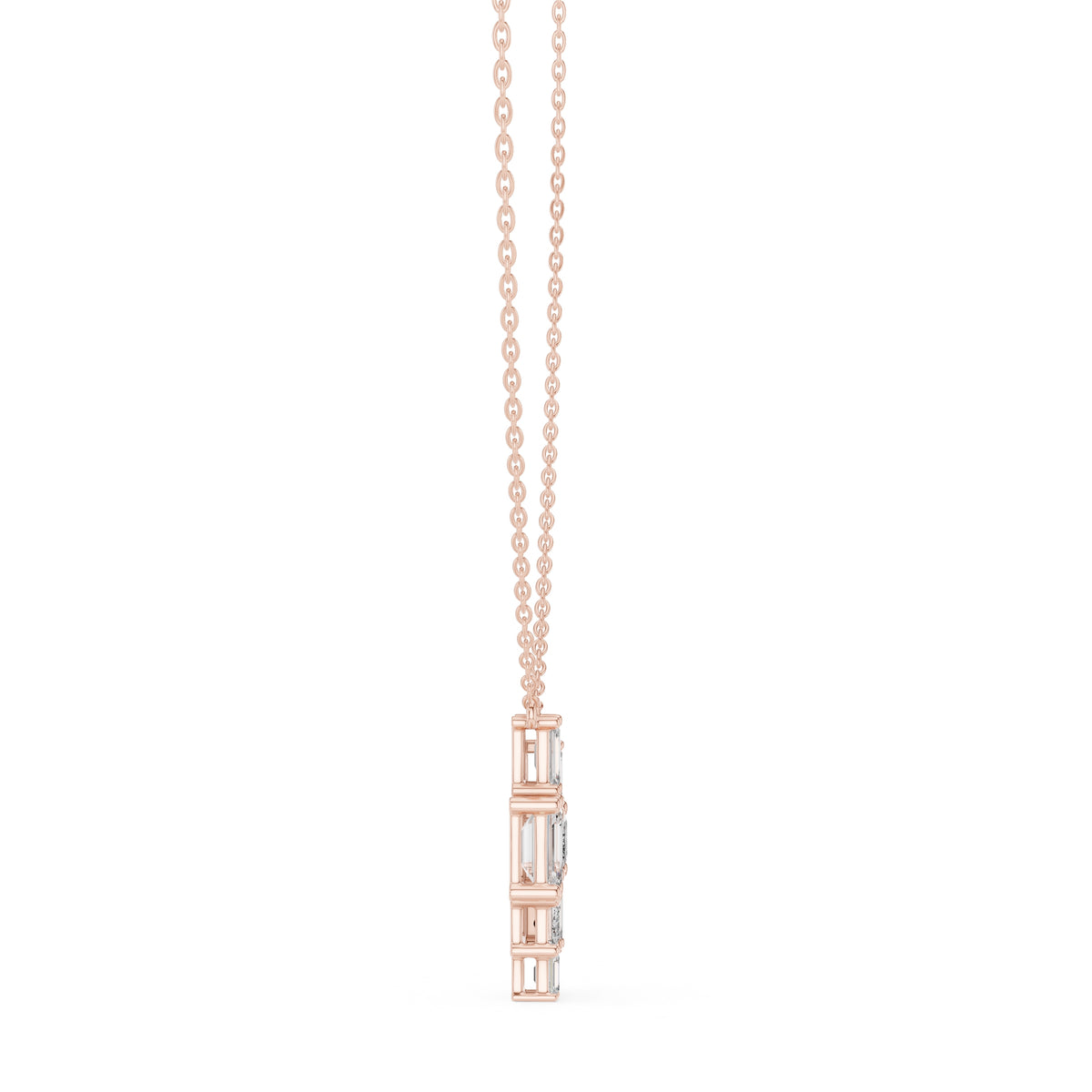Multi-Stone Emerald Cut Labgrown Diamond Cluster Pendant Necklace Rose Gold