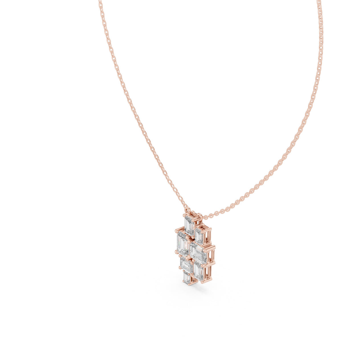 Multi-Stone Emerald Cut Labgrown Diamond Cluster Pendant Necklace Rose Gold
