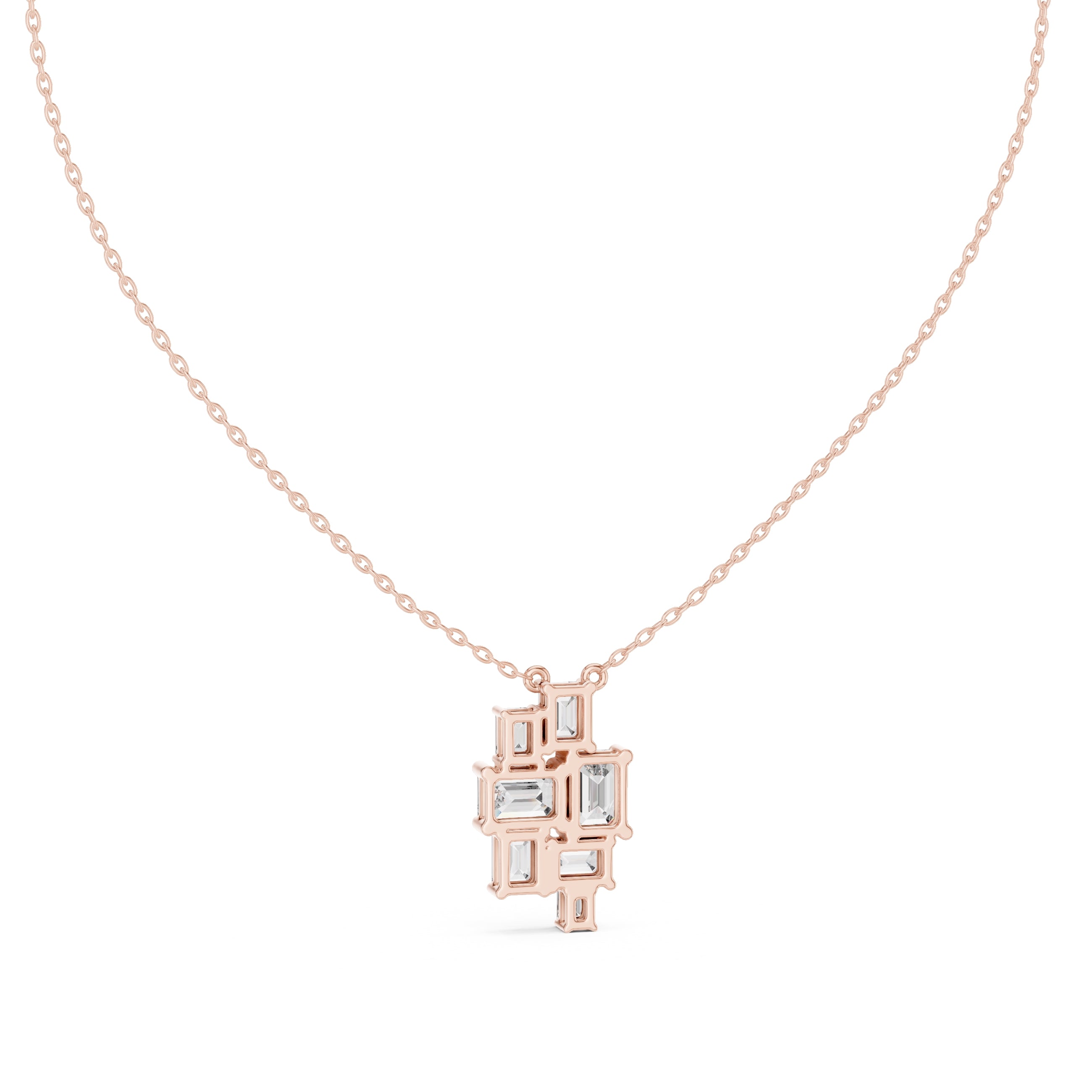 Multi-Stone Emerald Cut Labgrown Diamond Cluster Pendant Necklace Rose Gold