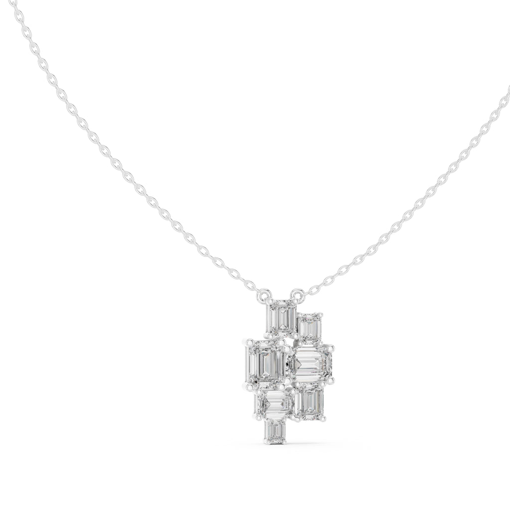 Multi-Stone Emerald Cut Labgrown Diamond Cluster Pendant Necklace White Gold