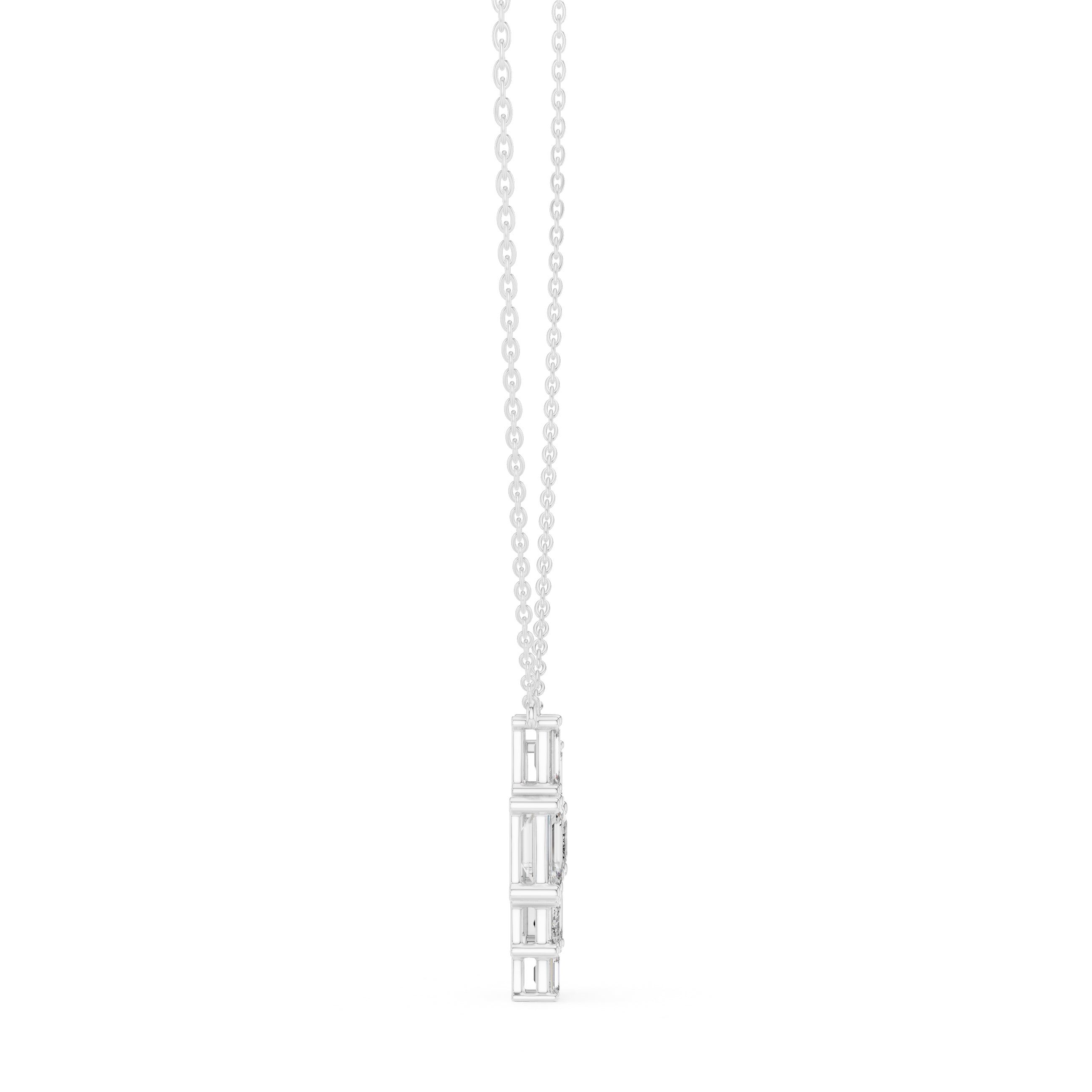 Multi-Stone Emerald Cut Labgrown Diamond Cluster Pendant Necklace White Gold