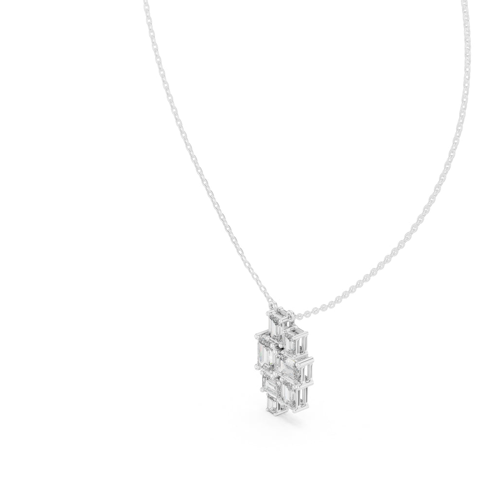 Multi-Stone Emerald Cut Labgrown Diamond Cluster Pendant Necklace White Gold