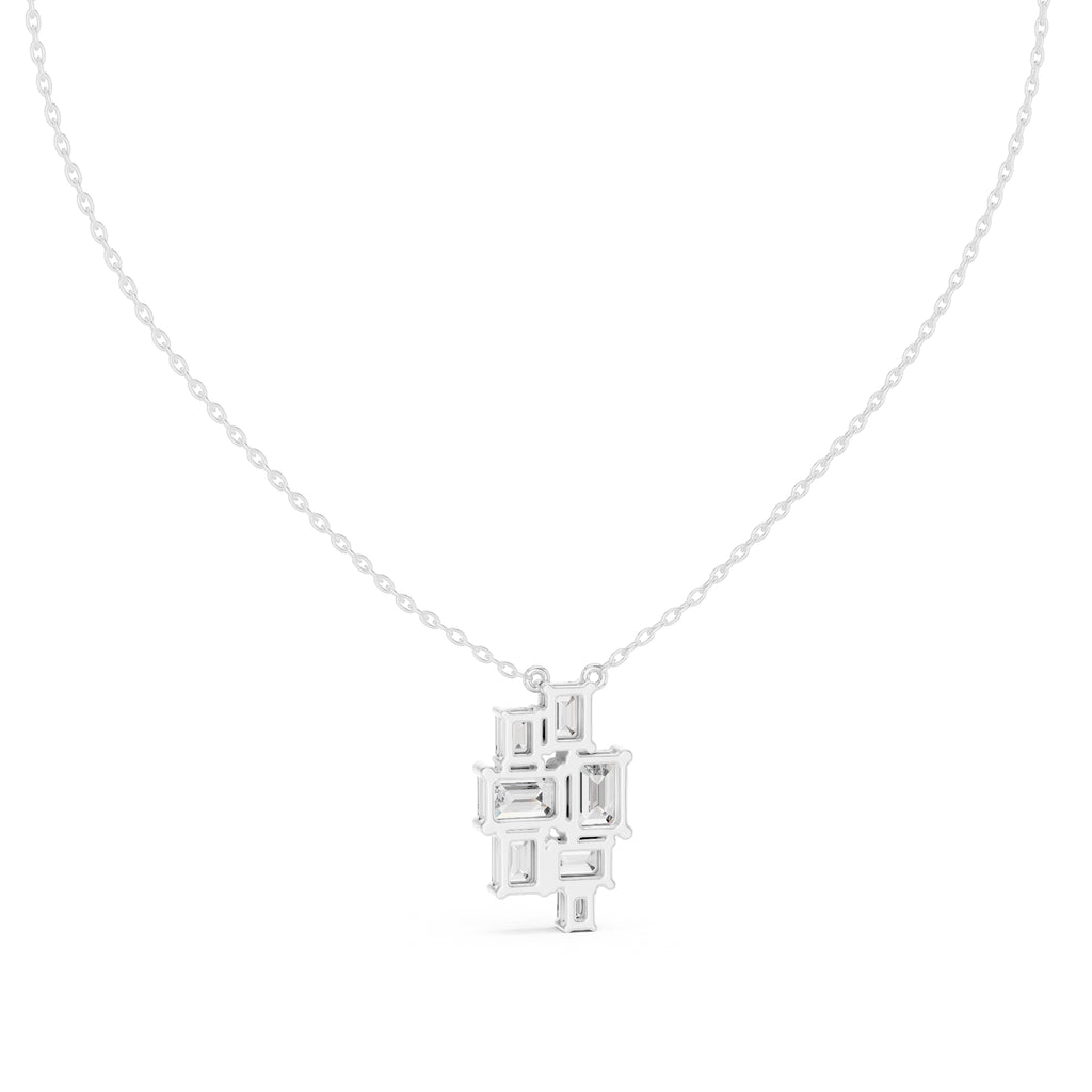 Multi-Stone Emerald Cut Labgrown Diamond Cluster Pendant Necklace White Gold