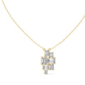 Multi-Stone Emerald Cut Labgrown Diamond Cluster Pendant Necklace Yellow Gold