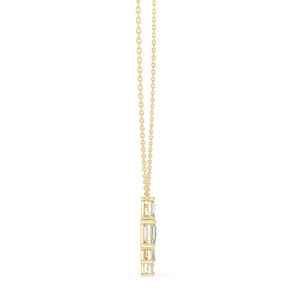 Multi-Stone Emerald Cut Labgrown Diamond Cluster Pendant Necklace Yellow Gold