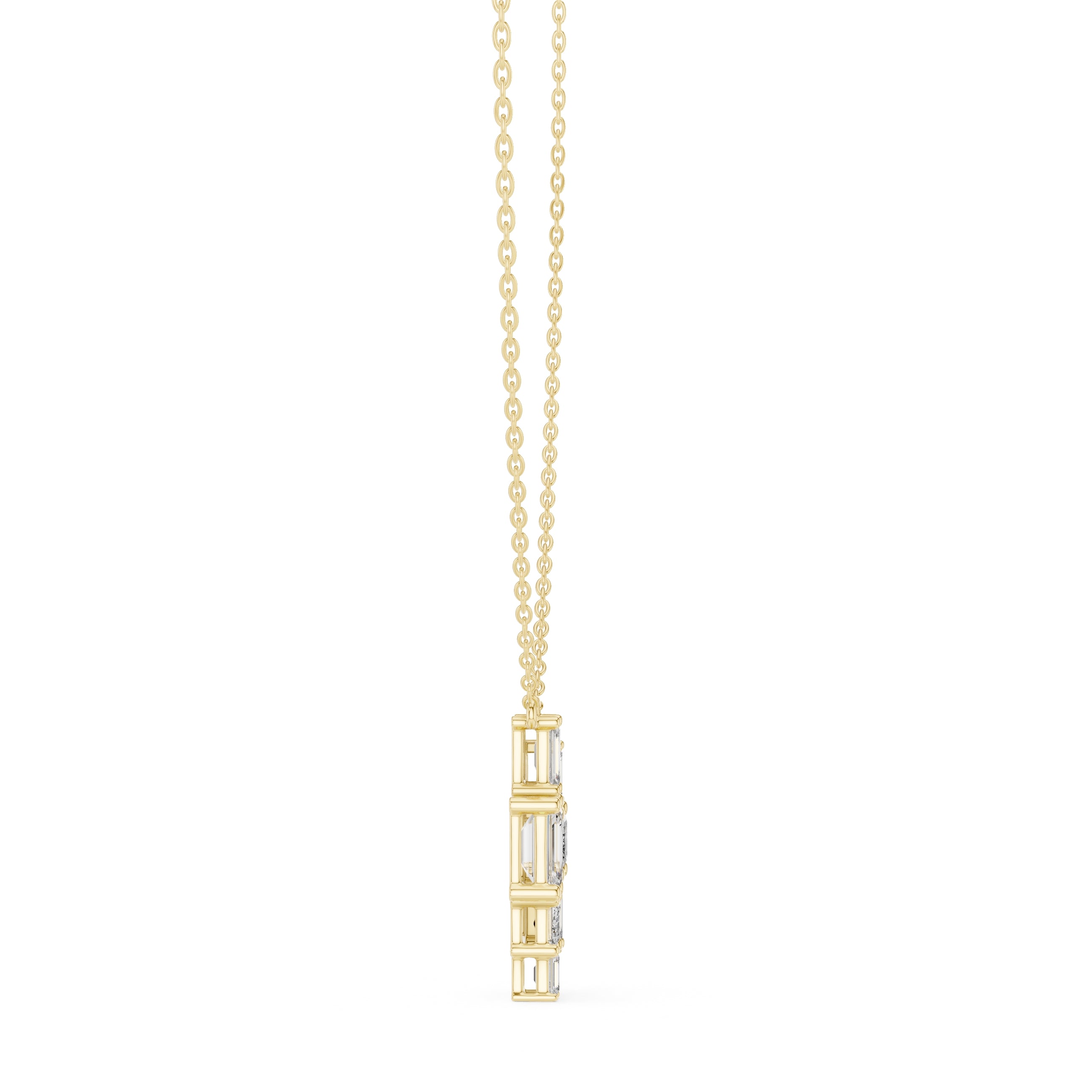 Multi-Stone Emerald Cut Labgrown Diamond Cluster Pendant Necklace Yellow Gold