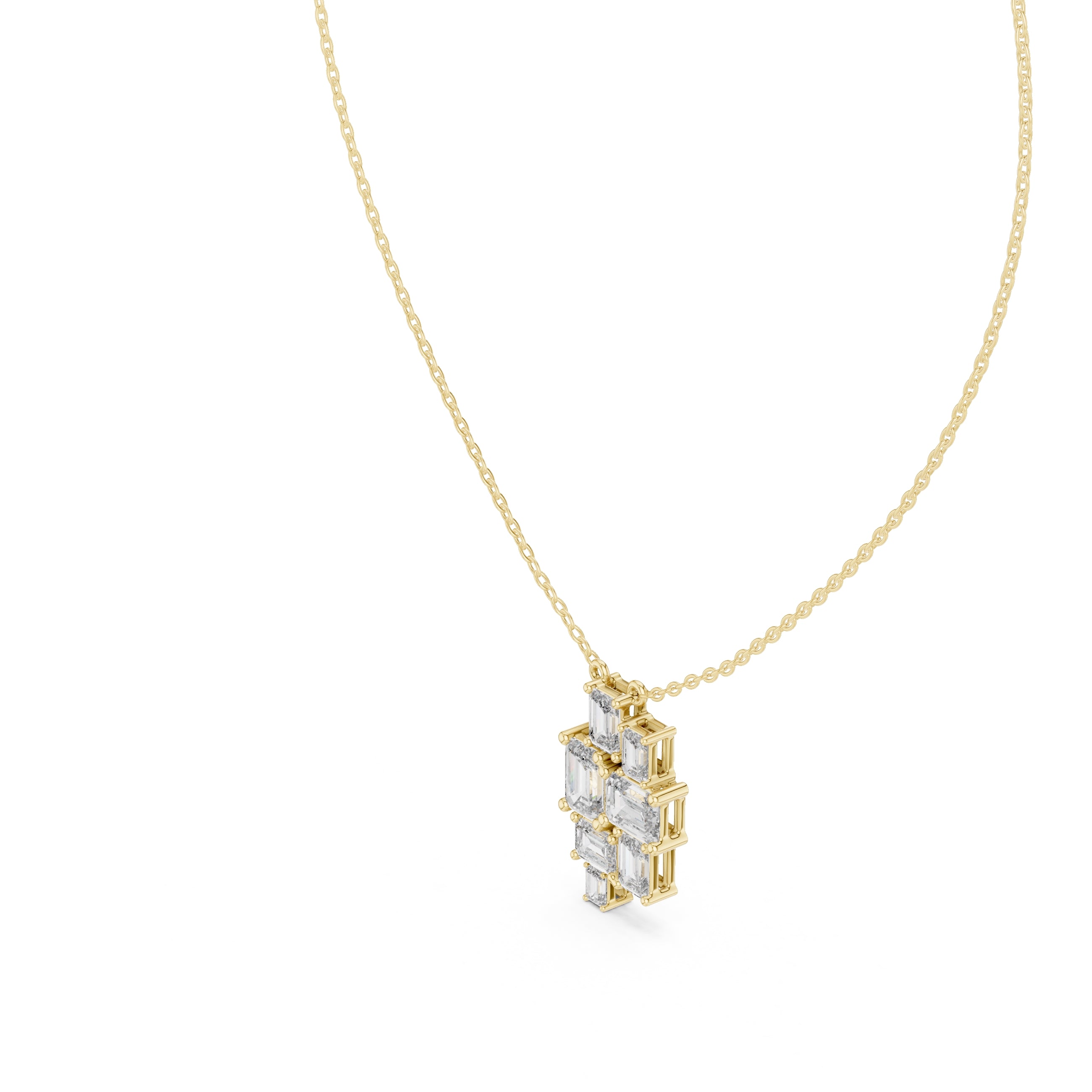 Multi-Stone Emerald Cut Labgrown Diamond Cluster Pendant Necklace Yellow Gold