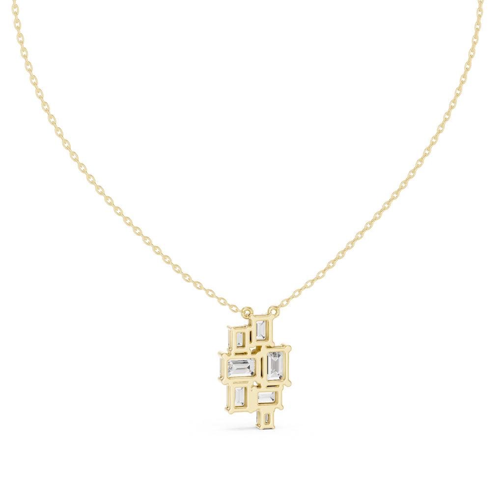 Multi-Stone Emerald Cut Labgrown Diamond Cluster Pendant Necklace Yellow Gold