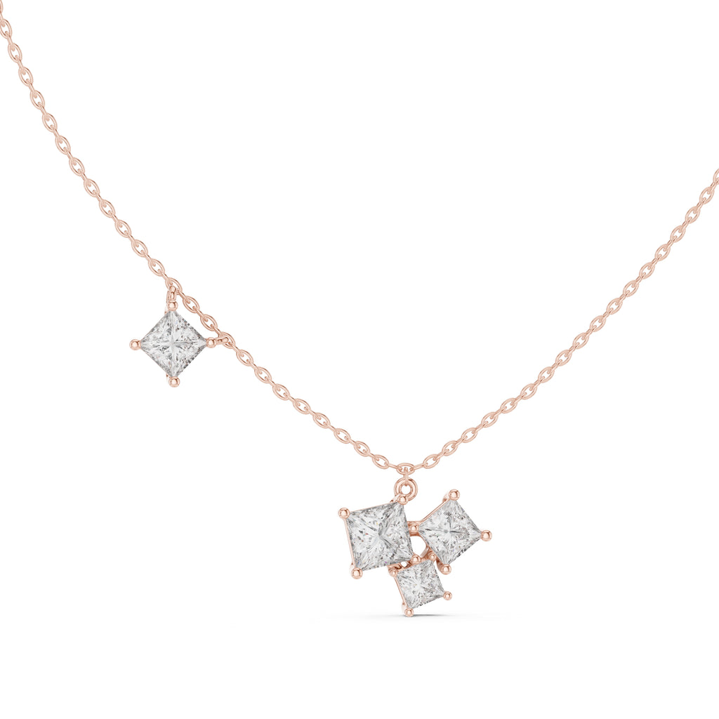 Multi-Stone Princess Cut Labgrown Diamond Necklace with Station Stone 0.9ct Rose Gold