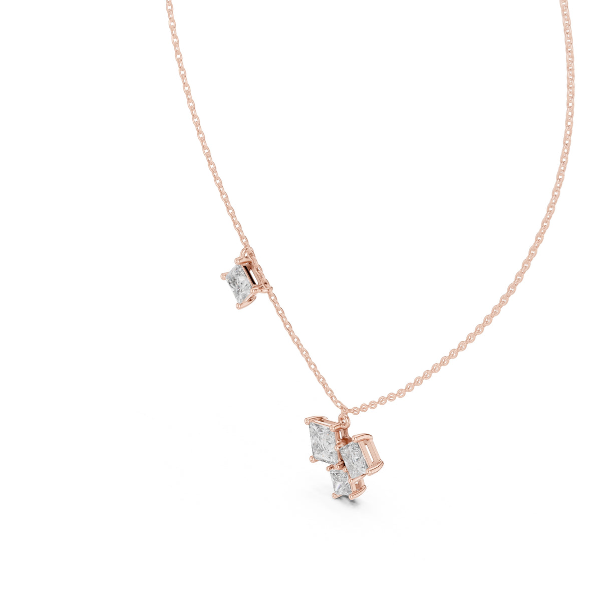 Multi-Stone Princess Cut Labgrown Diamond Necklace with Station Stone 0.9ct Rose Gold