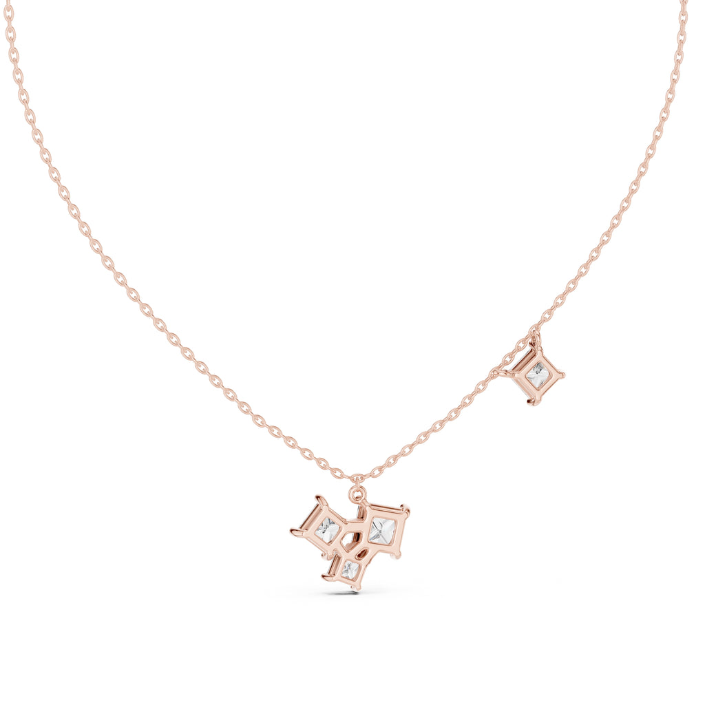 Multi-Stone Princess Cut Labgrown Diamond Necklace with Station Stone 0.9ct Rose Gold