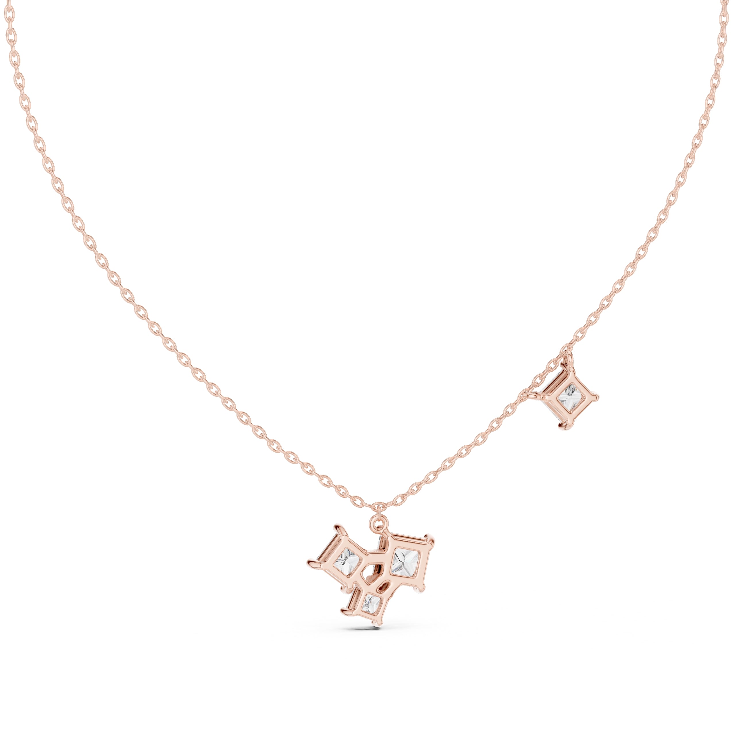 Multi-Stone Princess Cut Labgrown Diamond Necklace with Station Stone 0.9ct Rose Gold