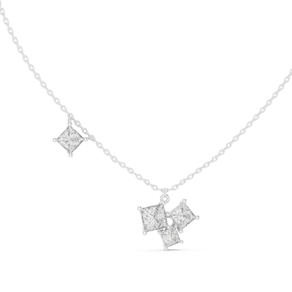 Multi-Stone Princess Cut Labgrown Diamond Necklace with Station Stone 0.9ct White Gold