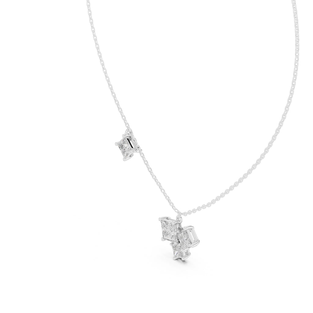 Multi-Stone Princess Cut Labgrown Diamond Necklace with Station Stone 0.9ct White Gold