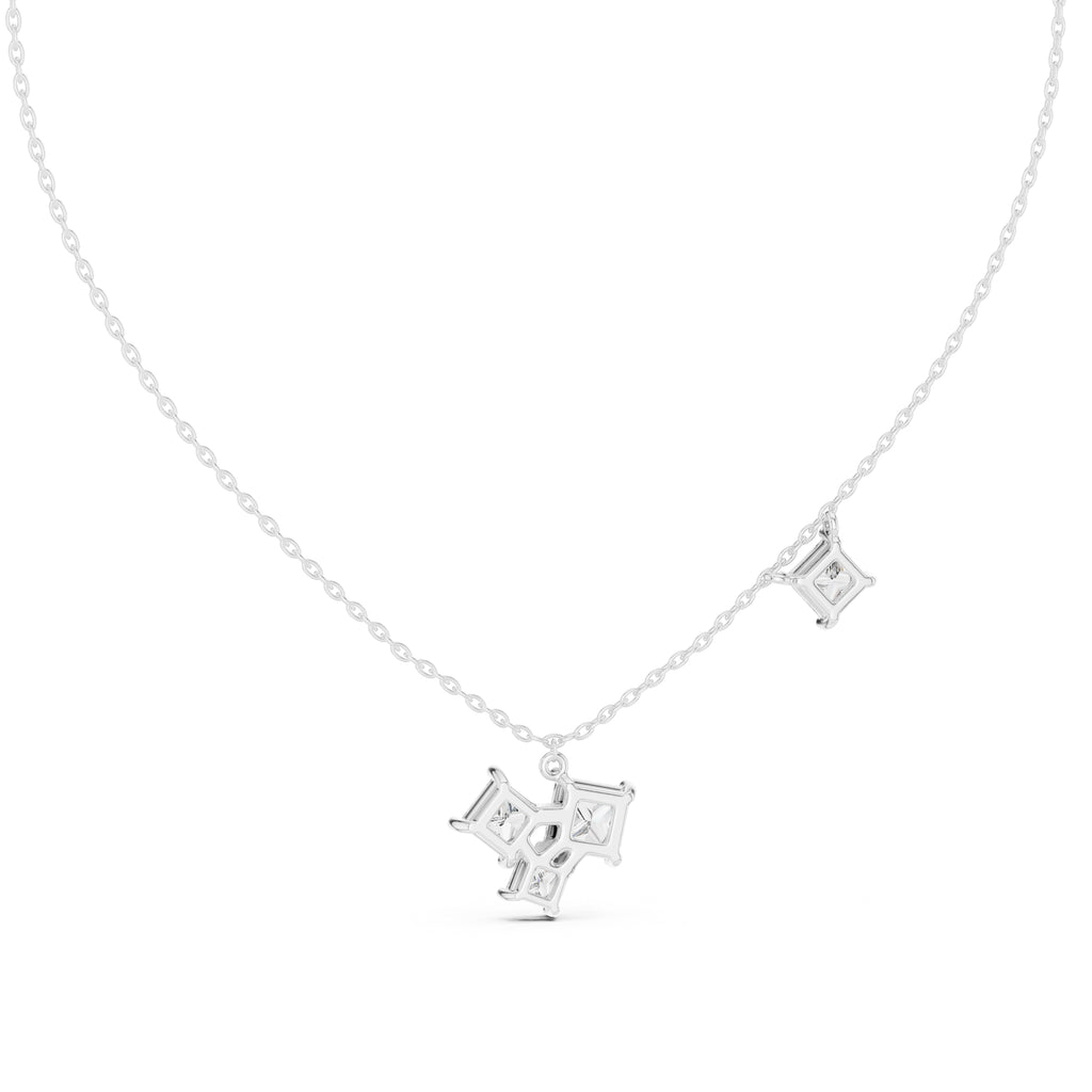 Multi-Stone Princess Cut Labgrown Diamond Necklace with Station Stone 0.9ct White Gold