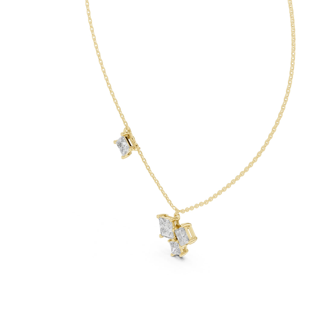 Multi-Stone Princess Cut Labgrown Diamond Necklace with Station Stone 0.9ct Yellow Gold