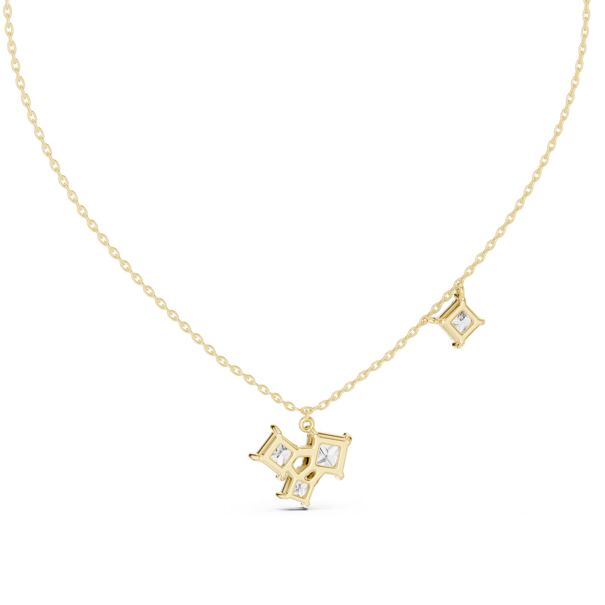 Multi-Stone Princess Cut Labgrown Diamond Necklace with Station Stone 0.9ct Yellow Gold