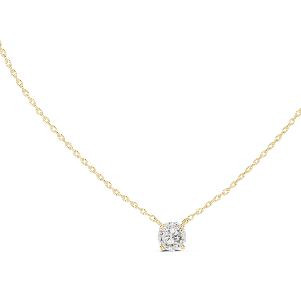 Classic 1.00ct Single Stone Labgrown Diamond Necklace 1ct Yellow Gold