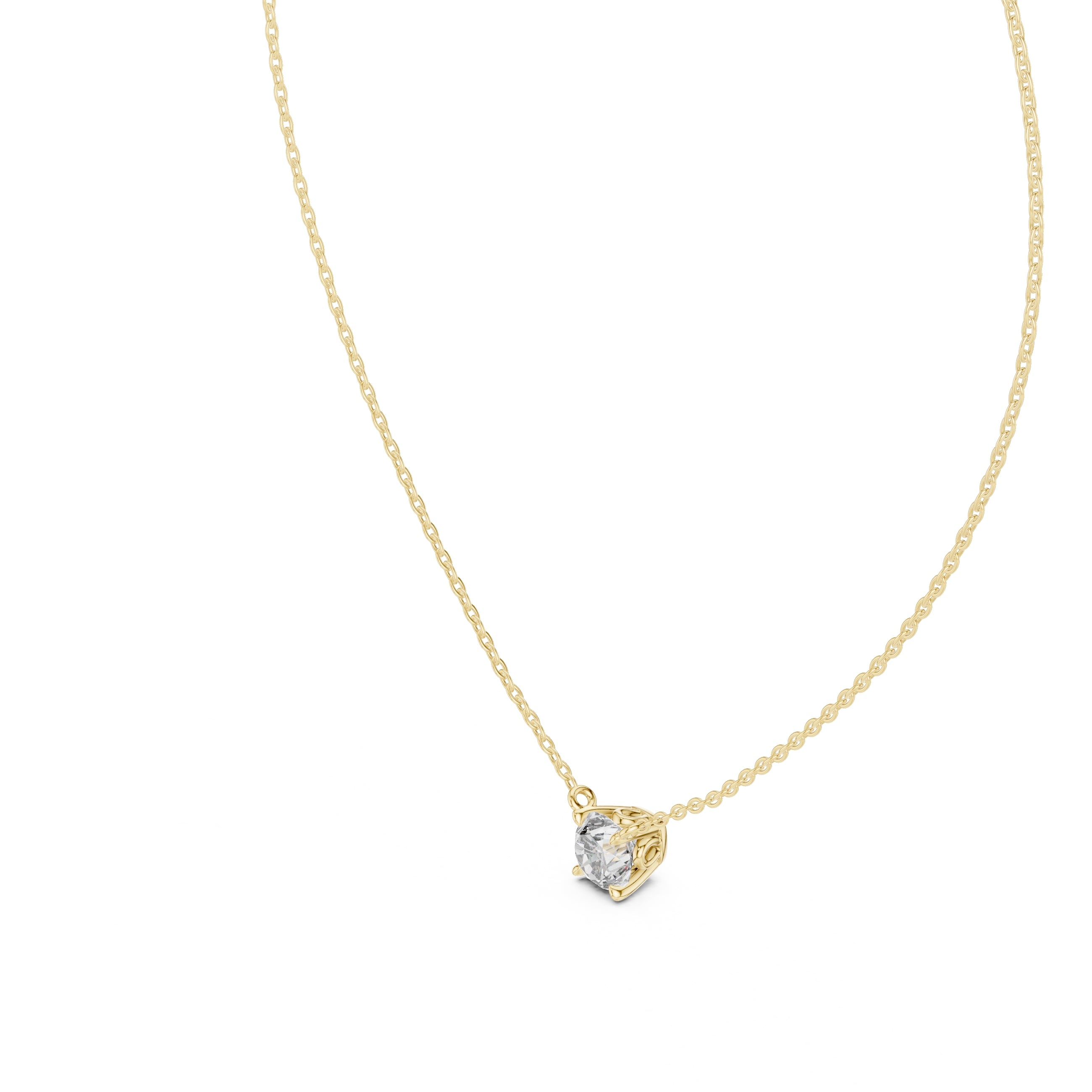 Classic 1.00ct Single Stone Labgrown Diamond Necklace 1ct Yellow Gold