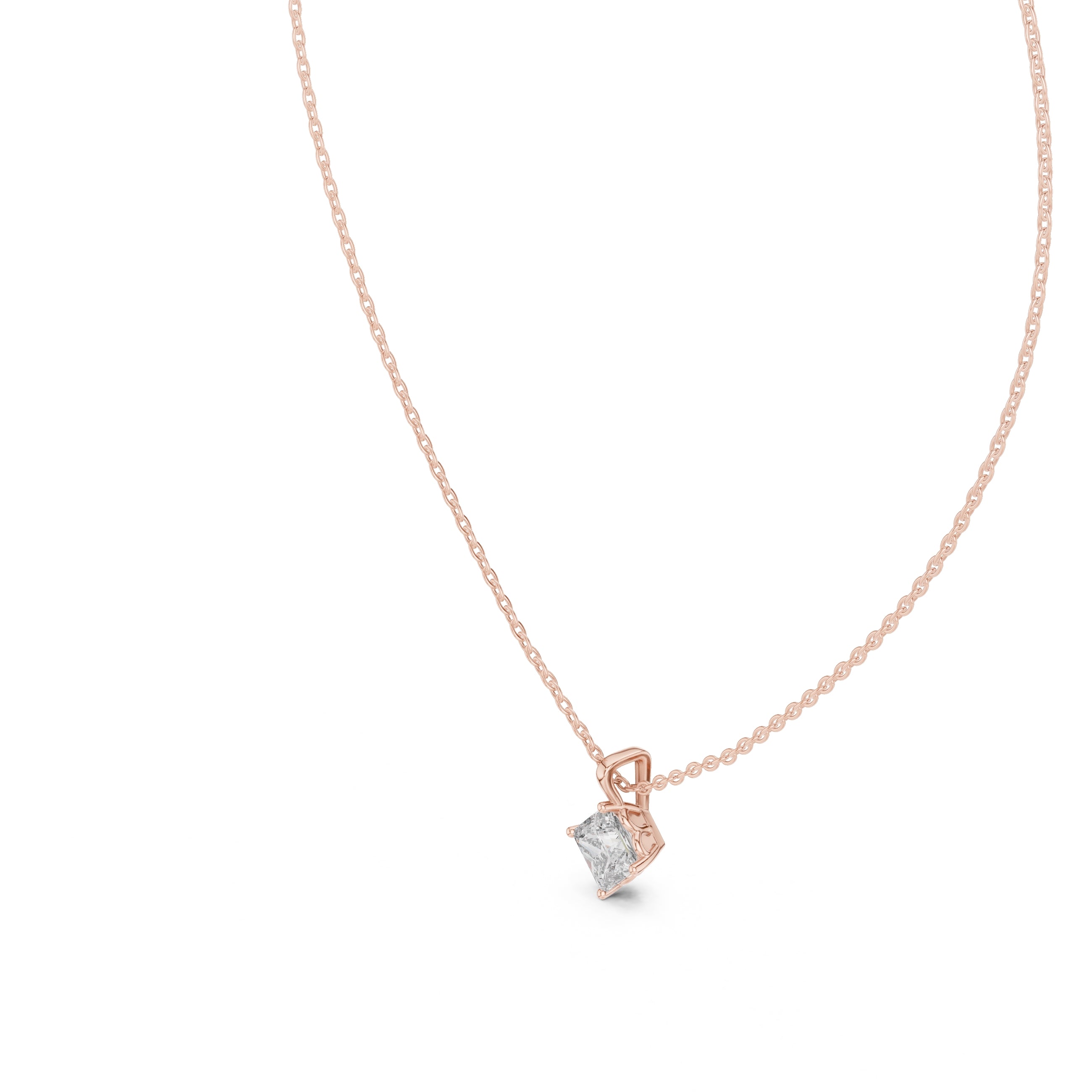 Classic 1.00ct Single Stone Square Labgrown Diamond Necklace 1ct Rose Gold