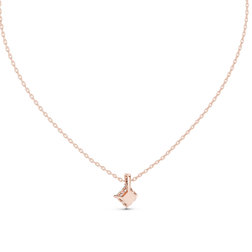 Classic 1.00ct Single Stone Square Labgrown Diamond Necklace 1ct Rose Gold