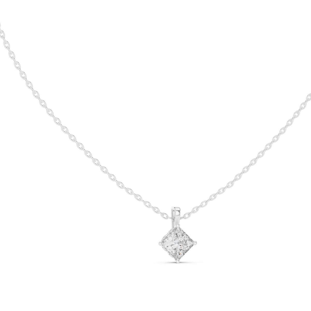 Classic 1.00ct Single Stone Square Labgrown Diamond Necklace 1ct White Gold