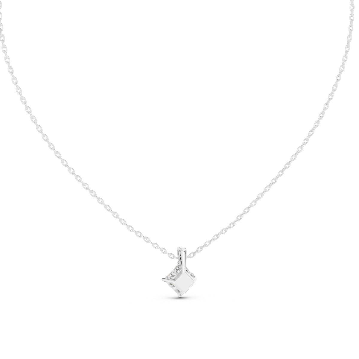 Classic 1.00ct Single Stone Square Labgrown Diamond Necklace 1ct White Gold