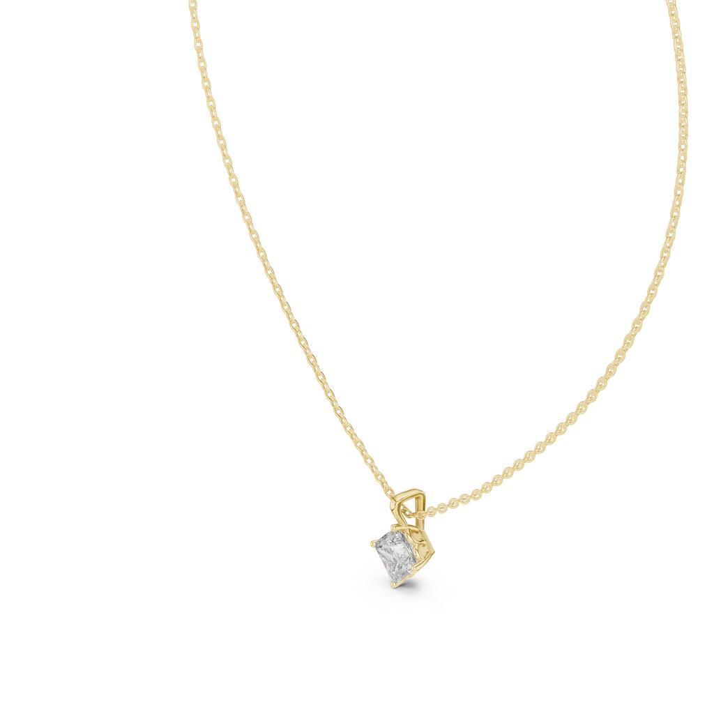 Classic 1.00ct Single Stone Square Labgrown Diamond Necklace 1ct Yellow Gold