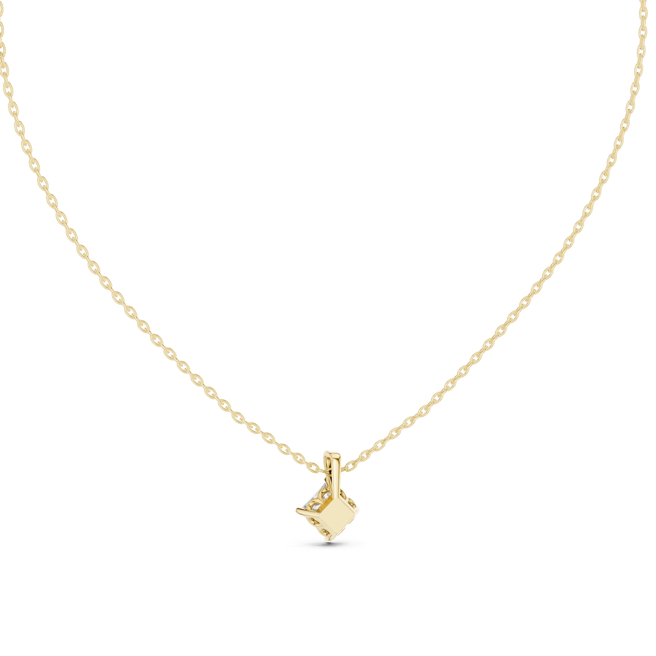 Classic 1.00ct Single Stone Square Labgrown Diamond Necklace 1ct Yellow Gold