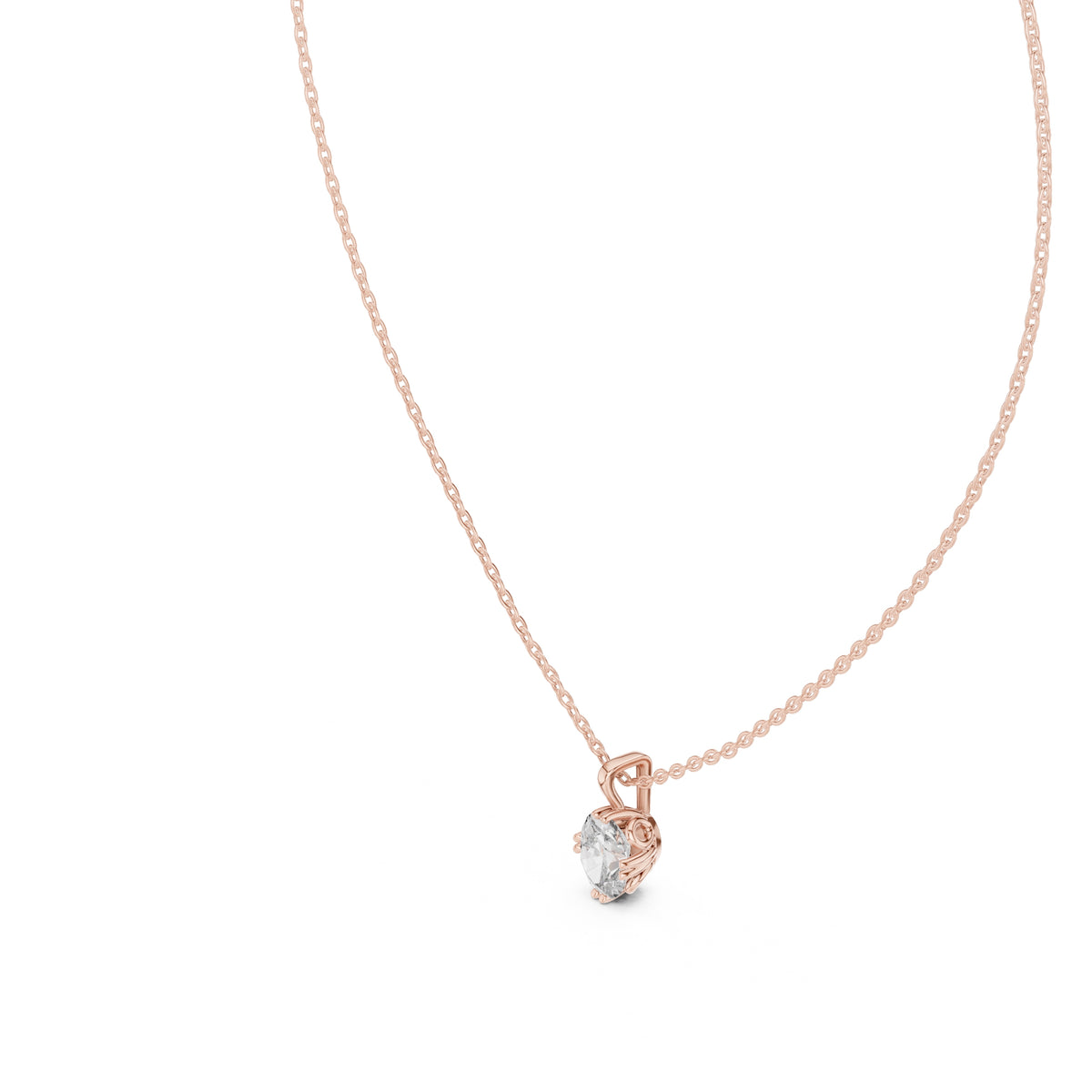 Classic 1.00ct Single Stone Oval Labgrown Diamond Necklace 1ct Rose Gold