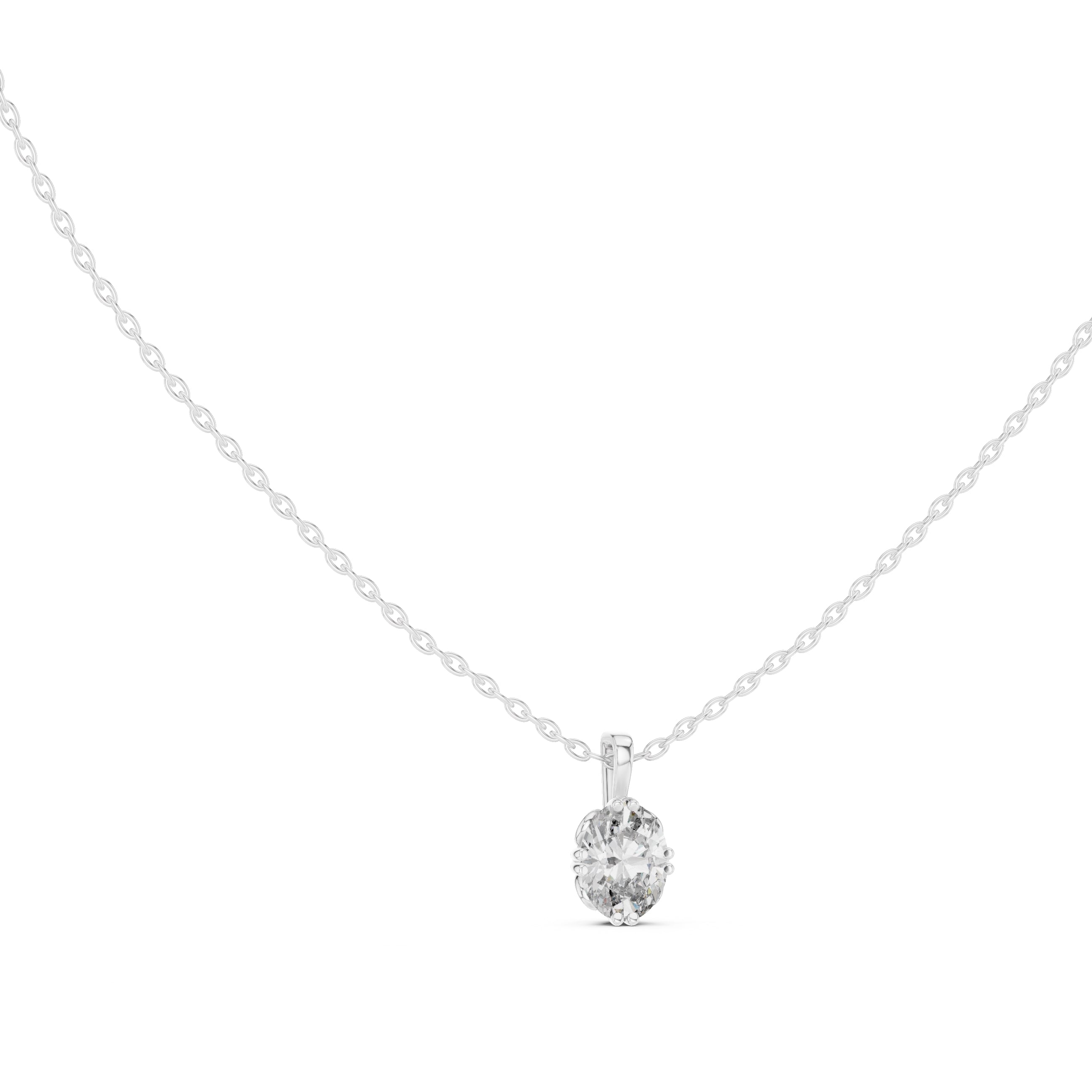 Classic 1.00ct Single Stone Oval Labgrown Diamond Necklace 1ct White Gold