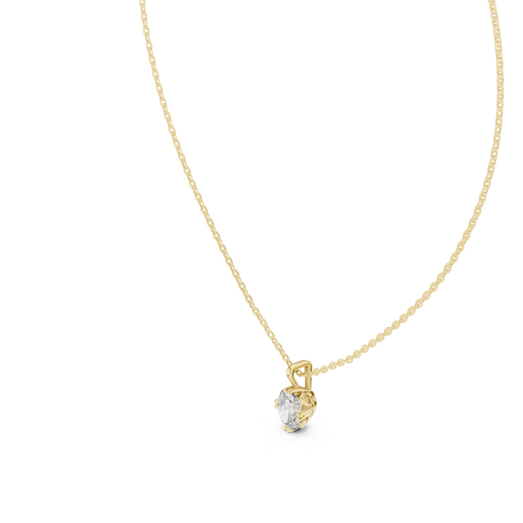 Classic 1.00ct Single Stone Oval Labgrown Diamond Necklace 1ct Yellow Gold