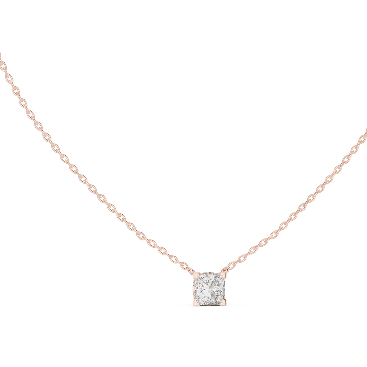 Modern 1ct Princess-Cut Labgrown Diamond Necklace 1ct Rose Gold