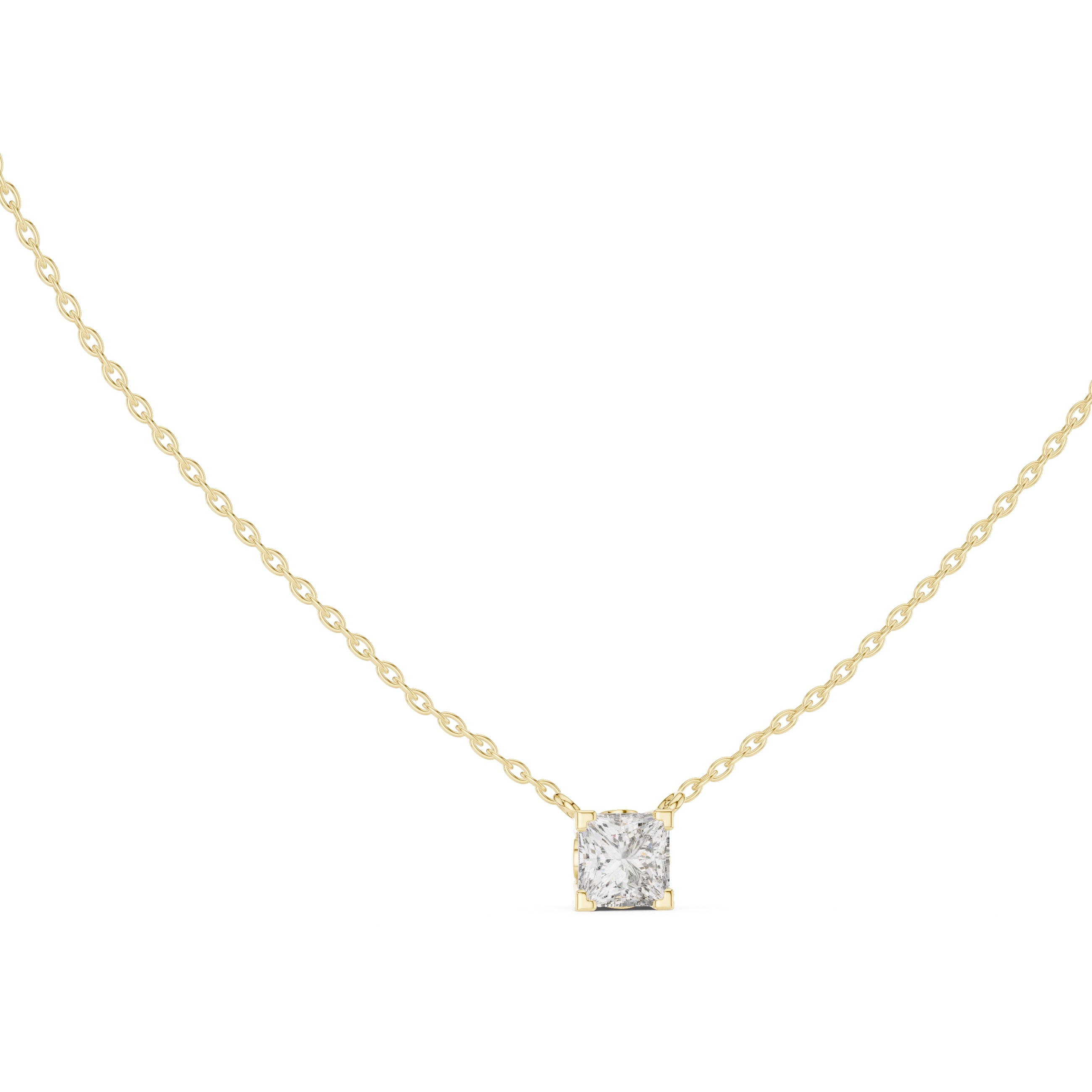 Modern 1ct Princess-Cut Labgrown Diamond Necklace 1ct Yellow Gold