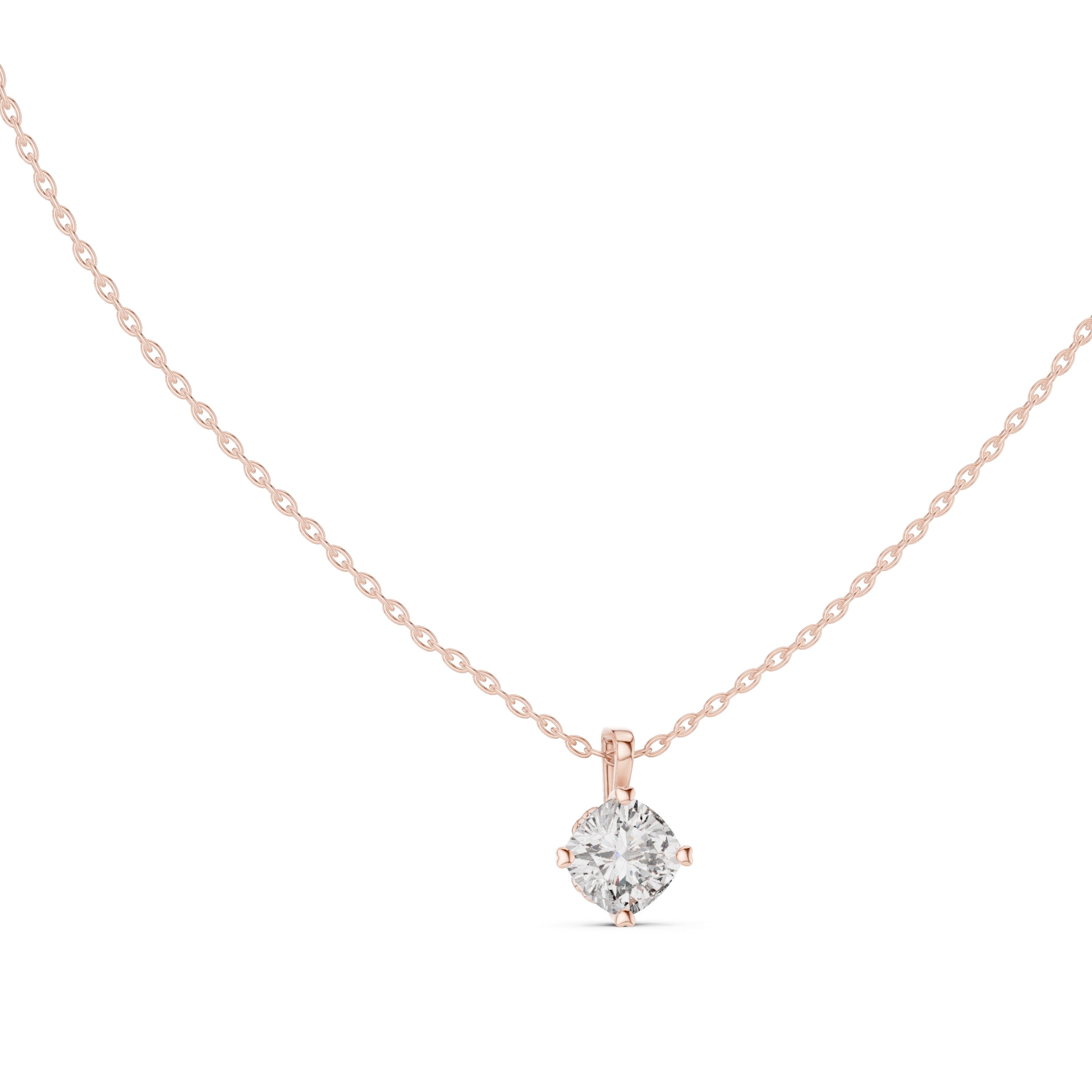 1.00 Carat Cushion Cut Labgrown Diamond Solitaire Pendant 1ct Rose Gold