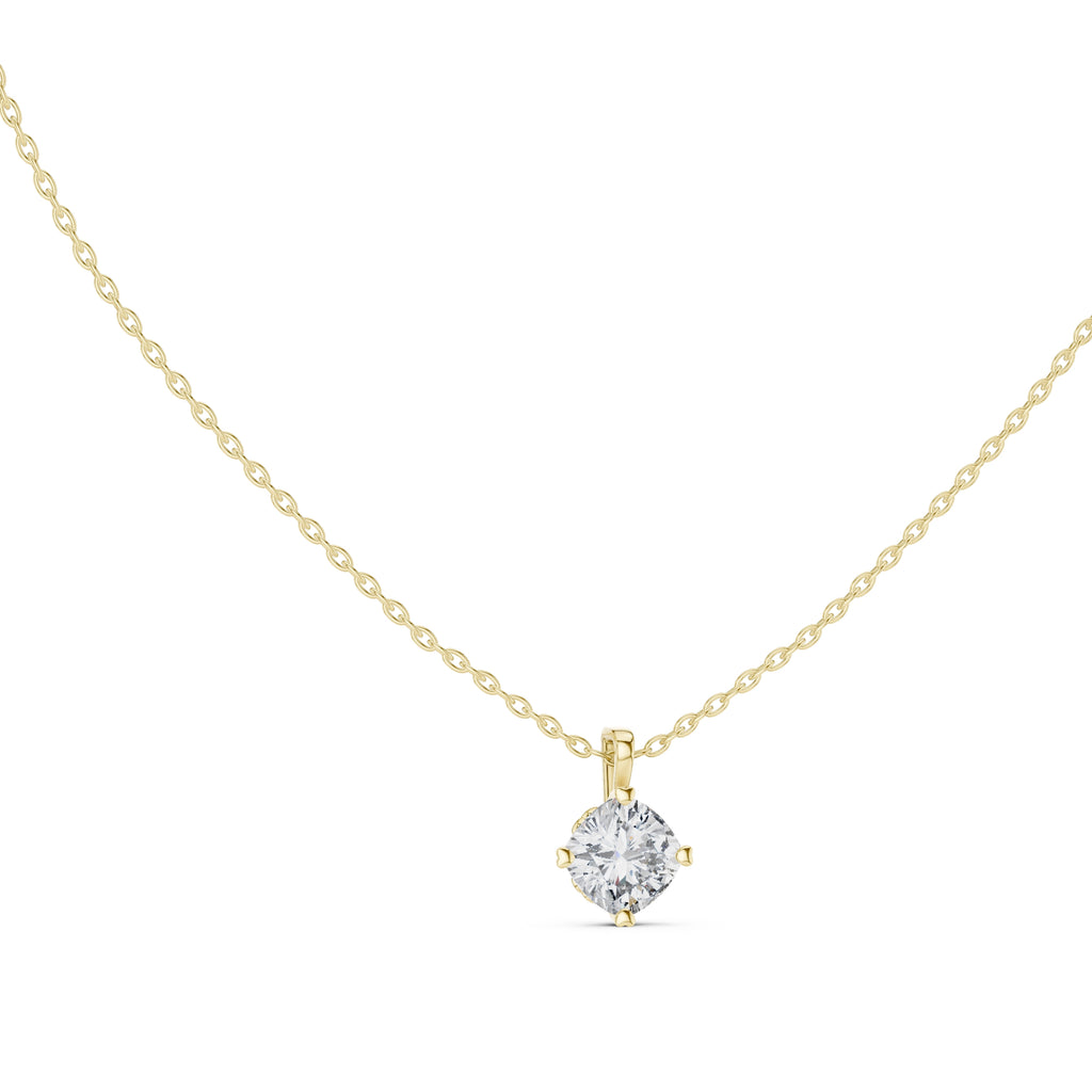 1.00 Carat Cushion Cut Labgrown Diamond Solitaire Pendant 1ct Yellow Gold