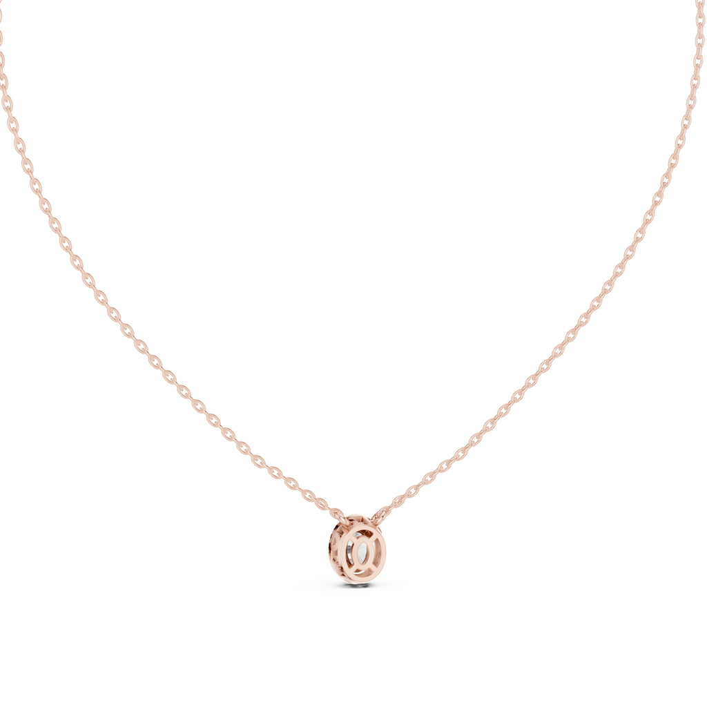 Bordered Oval Cut Labgrown Diamond Cluster Necklace 0.5ct Rose Gold