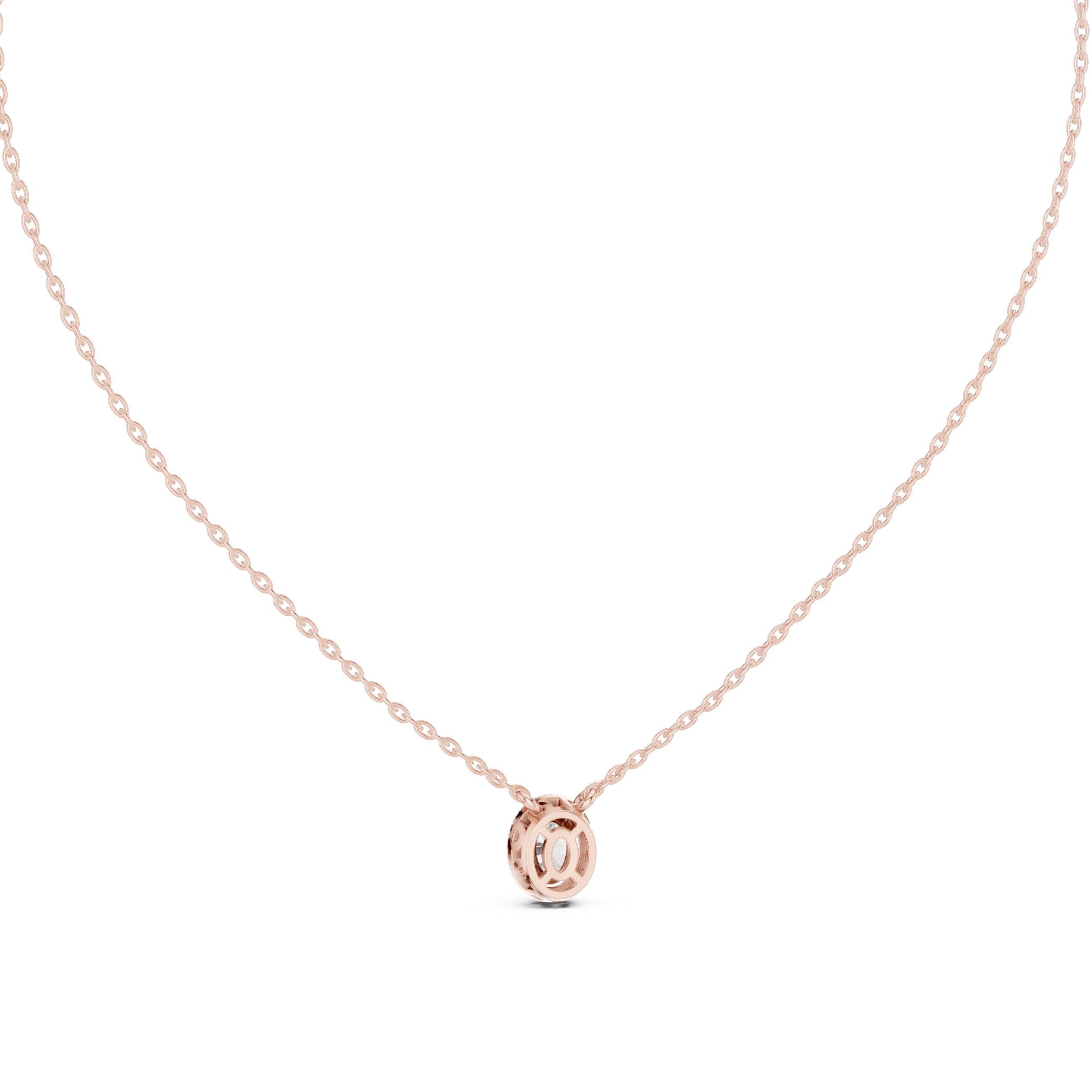 Bordered Oval Cut Labgrown Diamond Cluster Necklace 0.5ct Rose Gold
