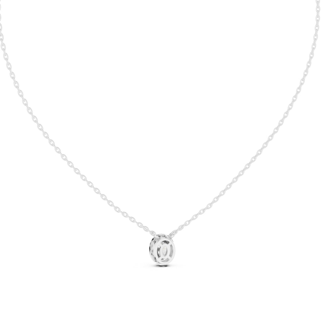 Bordered Oval Cut Labgrown Diamond Cluster Necklace 0.5ct White Gold