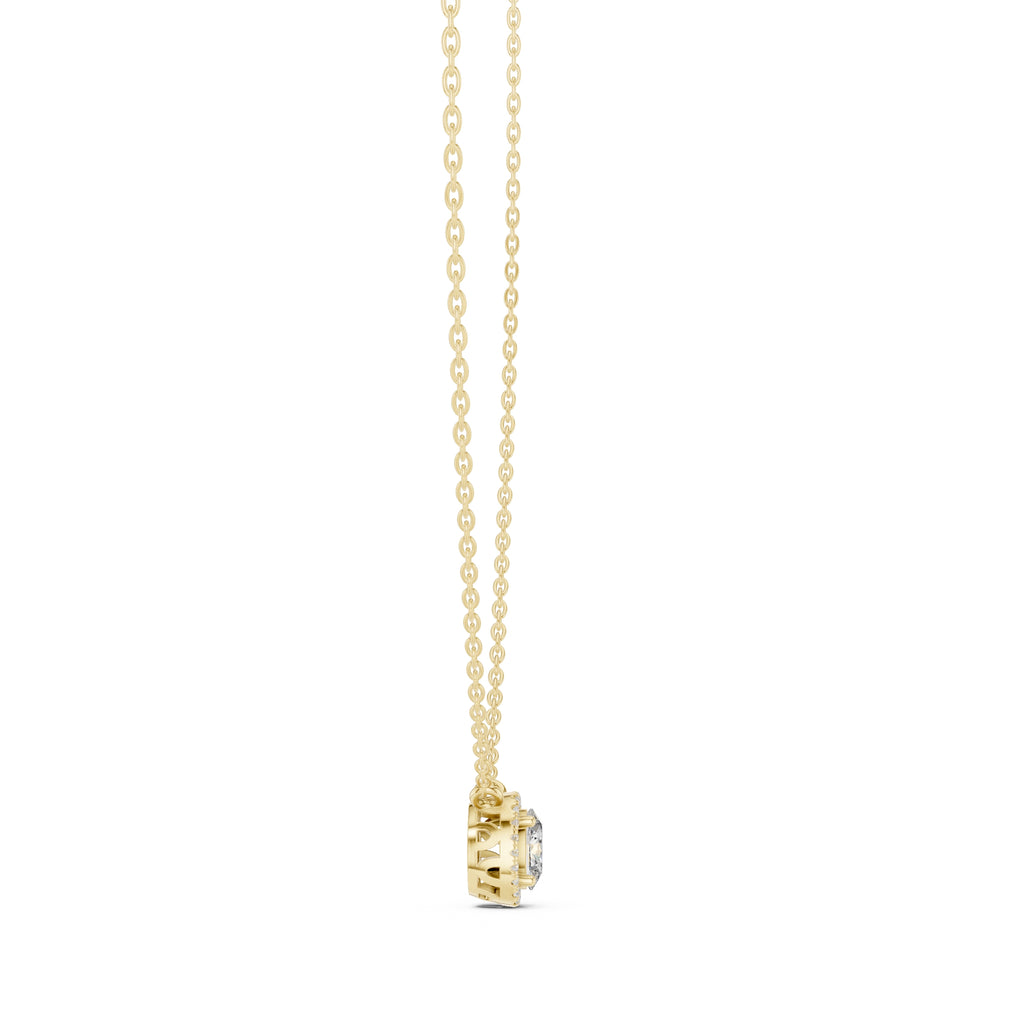 Bordered Oval Cut Labgrown Diamond Cluster Necklace 0.5ct Yellow Gold