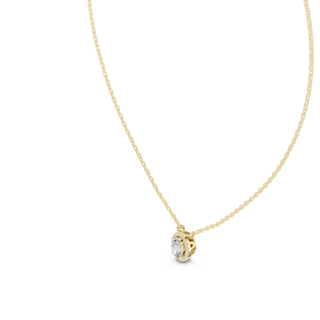 Bordered Oval Cut Labgrown Diamond Cluster Necklace 0.5ct Yellow Gold