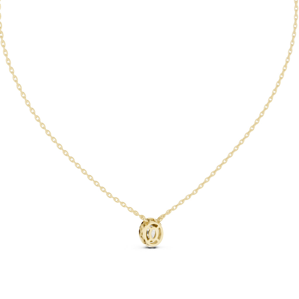 Bordered Oval Cut Labgrown Diamond Cluster Necklace 0.5ct Yellow Gold