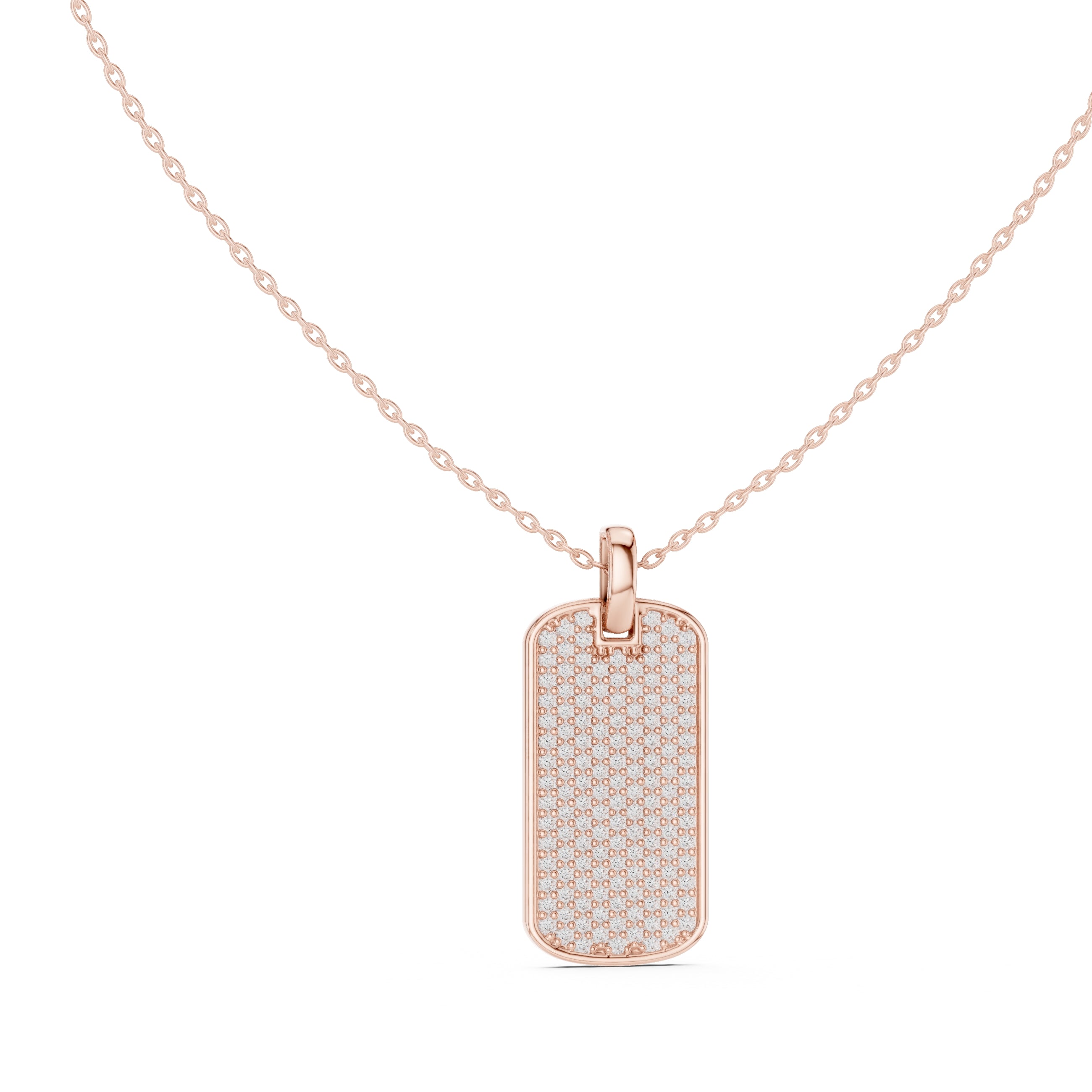 Fully Pavé-Set Rectangular Dog Tag Labgrown Diamond Pendant Necklace Rose Gold