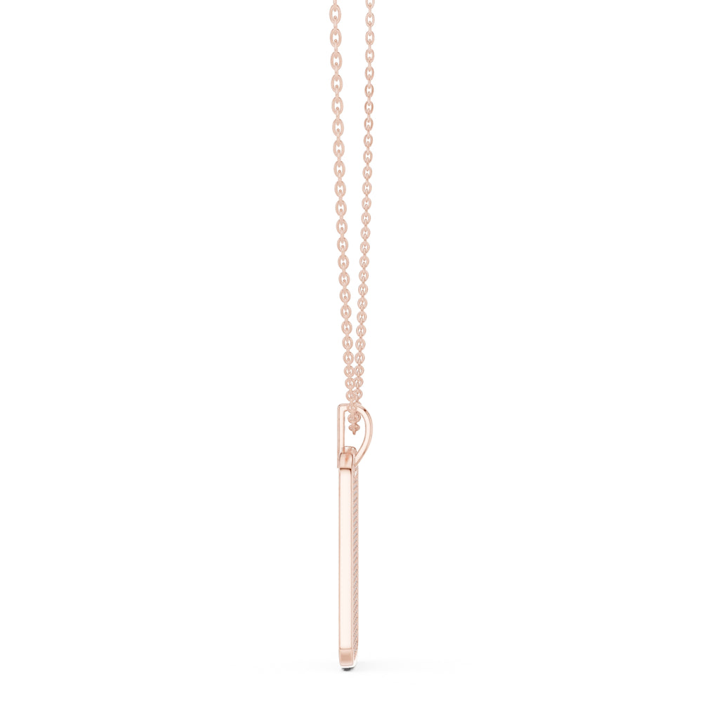 Fully Pavé-Set Rectangular Dog Tag Labgrown Diamond Pendant Necklace Rose Gold