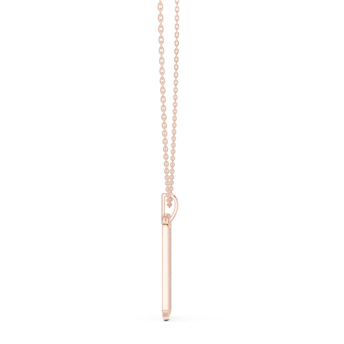 Fully Pavé-Set Rectangular Dog Tag Labgrown Diamond Pendant Necklace Rose Gold