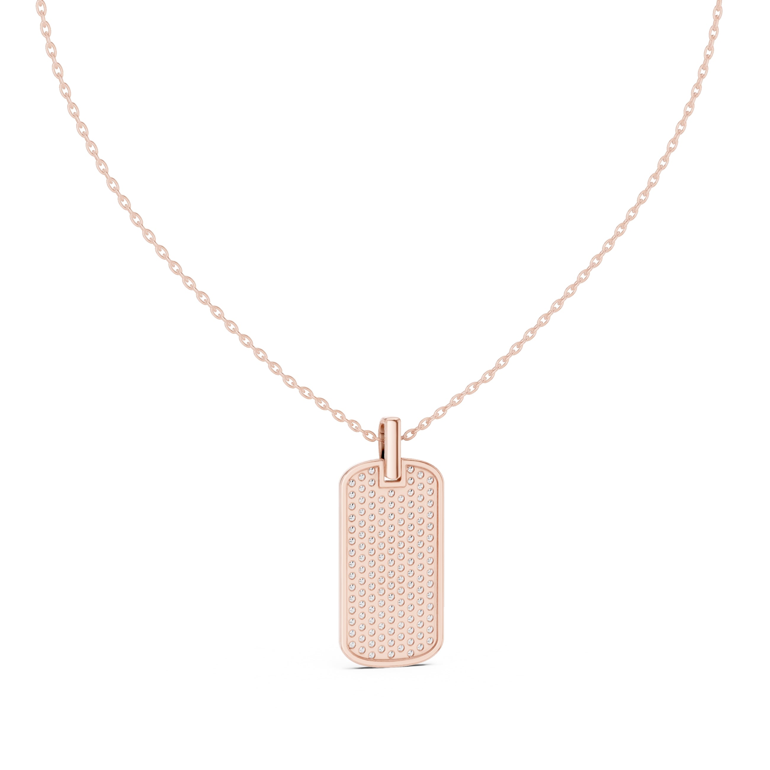 Fully Pavé-Set Rectangular Dog Tag Labgrown Diamond Pendant Necklace Rose Gold