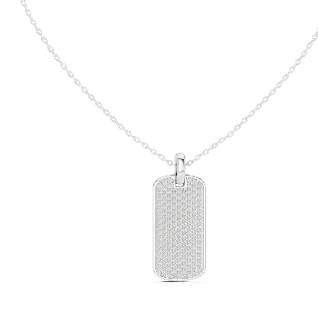 Fully Pavé-Set Rectangular Dog Tag Labgrown Diamond Pendant Necklace White Gold