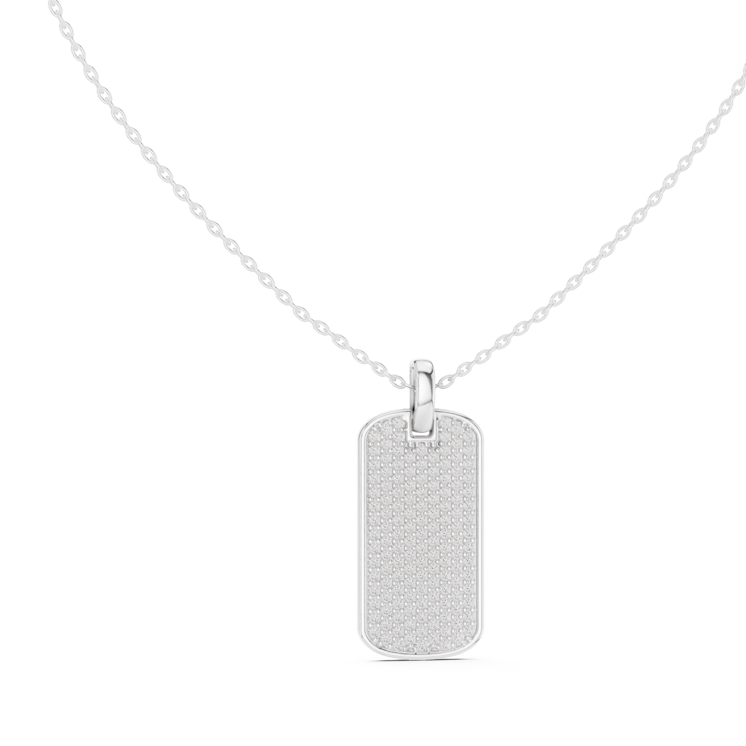Fully Pavé-Set Rectangular Dog Tag Labgrown Diamond Pendant Necklace White Gold